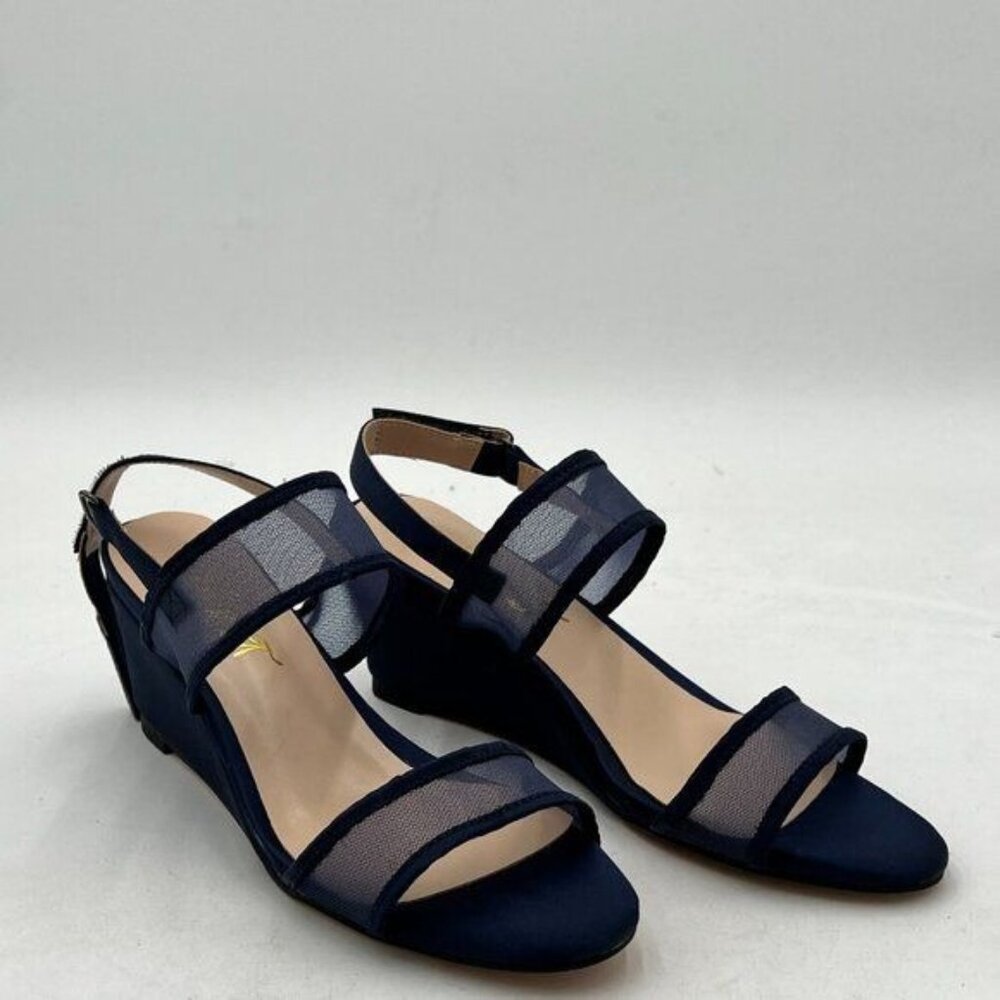 Wedge Ankle Strap Sandals Open Toe Low Heels Mesh Fabric Slingback Dress Shoes